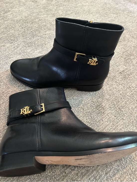 Lauren Ralph Lauren Shoes - Lauren Ralph Lauren Black Leather Brooke Ankle Booties with Gold RL Hardware